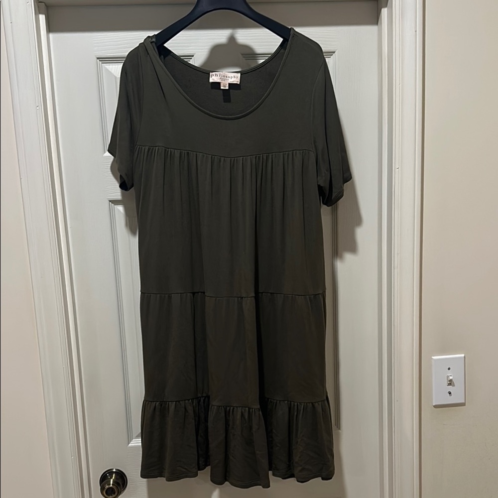 Philosophy Green Smocked Ruffled Mini Sundress